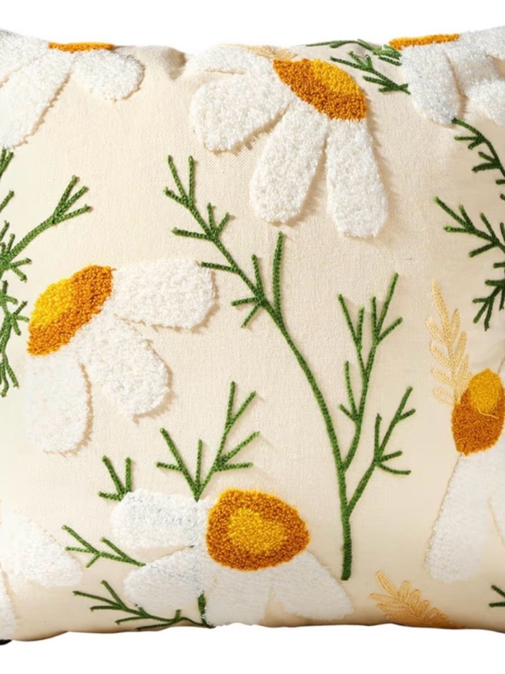 Embroidered Daisy Throw Pillow Cover- Cream, White & Mustard